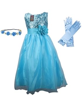 Hochzeit Kleid für Kinder Mädchen mit Handschuhen und Haarband - Tyidalin Festlich Pailleten Tüll Abendkleid Party...