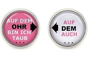 SCHMUCK-STADT Unisex Ohrstecker Spruch Ohrringe silberfarben 14mm Auf dem Ohr bin ich taub, auf dem auch