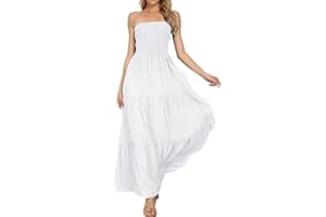 Timathous Donna off Shoulder Estiva Senza Spalline Spiaggia Bohemien Maxi Abito,Top A Tubo Lungo Abiti Vestito