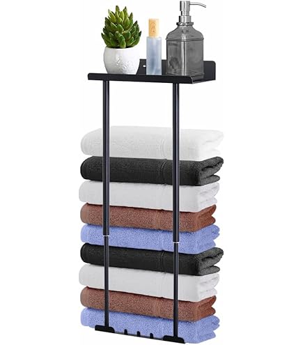 HapiRm Handdoekenrek Muurmontage - Multifunctionele Badkamer Handdoek Opbergrek met Haken, Ruimtebesparende Badkamer Handdoekhouder voor Badkamer Accessoires Badkamer Opberging & Organisatie, Geschikt