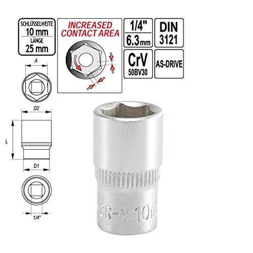 Sechskant Nüsse Steckschlüssel Stecknuss SW 10 mm Antrieb 1/4 Zoll