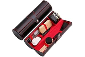 VERGILSON Shoe Polish Kit Cleaning Shine Care Barrel Set PU Travel Shoe Shine Brush kit with Brush Travel Case Luxury Premium Soft Horsehair Bristle Dauber, Wooden Applicator, Shoehorn, Cloth 11 Piece