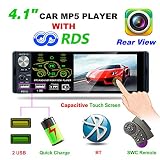 Pantalla táctil LCD de 4.1 pulgadas -- 2019 La pantalla táctil LCD HD de 4.1 pulgadas de nuevo diseño con control remoto y chip decodificador superior admite la mayoría de los formatos de MP5 a través de un disco U o una tarjeta TF. Sus hijos en el asiento trasero pueden ver películas o videos musicales y pasar un momento feliz en la carretera. Consejos: confirme la dimensión antes de la compra (1-DIN: 183x50 mm).