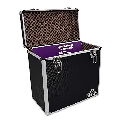Gorilla LP50 12" Vinyl Record Storage Box Case (Black) with FREE Cleaning Cloth