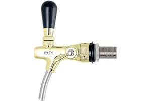 BieTal® Kompensatorhahn Schankhahn Zapfhahn Einstellbarer Bierhahn mit Schaumtaste - vergoldet - 55 mm