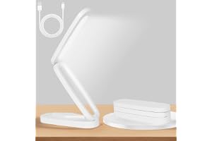 AUAUY Skrivbord, bärbar och vikbar LED-lampa, vit | Uppladdningsbara trådlösa lampor, 3 färgtemperatur, justerbar ljusstyrka, minnesfunktion, för läsning, kontor