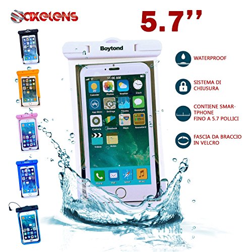 CUSTODIA WATERPROOF UNIVERSALE COVER IMPERMEABILE SUBACQUEA - Fino a 5.7 pollici - Smartphone fino a 16 x 9 cm - BIANCO/TRASPARENTE