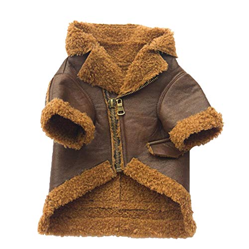 Blanketswarm Pet Clothes - Cappottino per cane di piccola o mezza taglia, in pelle metallizzata con cerniera, tiene caldo, è impermeabile e antivento, in pelliccia sintetica, Coffee, small