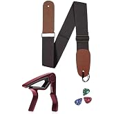 Midex HG20C Kahve Renk Gitar Omuz Askısı Metal Siyah Capo Pena Paketi