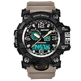 Herrenuhr Klassisch Multifunktion Sport Wasserdicht Quarz Uhren,Hevoiok Neu Bunt Kaltes Licht LED Doppelte Anzeige Outdoor-Abenteuer Elektronik Herren Luminous Armbanduhr (Khaki)