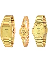 Imperial Club Combo Pack Of 3 Golden Analogue Watches For Men And Women (Wcm-002)