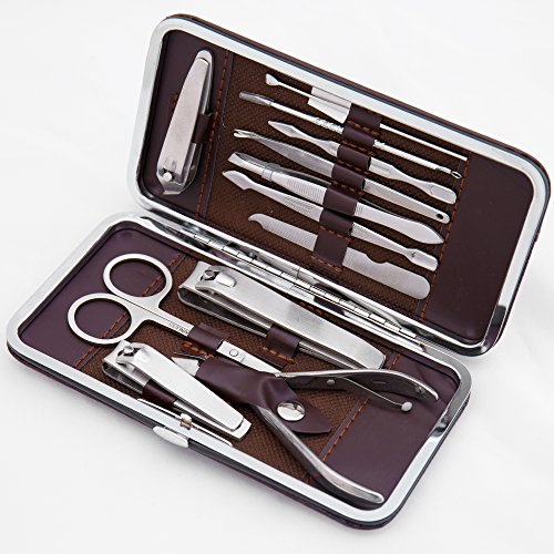 Professionelles Tragbares Maniküre Set. Von AsaVea für Männer/Frauen mit Edelstahlequipment, 12 Stück, inclusive 3 verschiedene Nagelknipser, Nagelschere, Augenbrauen Pinzette, Nagelhaututensilien, sowie Ohrenpflücker. Auch nutzbar für Pediküre. - 3
