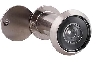 FUNNYTEK Brass Door Viewer with Privacy Screen, 220° Wide Angle Optical Glass Lenses, Drill Hole Diameter 16 mm, Brass Spy with Drill, Adjustable Length Door Viewer for 35-60 mm Thick Doors, Satin Nickel
