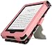 Produktbild igadgitz Designer Kollektion Blumen Muster PU Leder Hülle mit Betrachtungs/Auto Sleep/Wake/Handschlaufe für Neu Amazon Kindle 2014 7G rosa