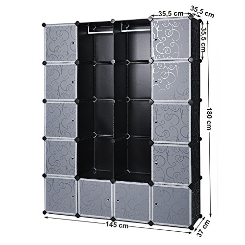 Songmics LPC30H Kleiderschrank Garderobenschrank Steckregalsystem mit 2 Kleiderstange, Plastik, schwarz, 180.0 x 145.0 x 37.0 cm - 6