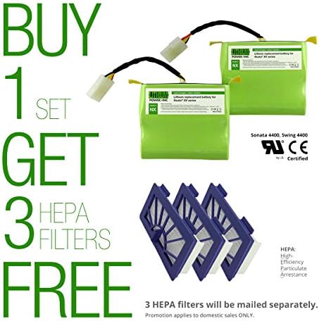 Lithium Neato XV Series Replacement Battery for Neato XV-11, XV-12, XV-14, XV-15, XV-21, XV-25, XV Essential, XV Signature and XV Signature Pro, 4400mAH (Set of 2) - UL&amp;CE Certified Battery Component