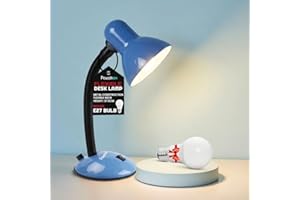 POWATRON Flexible Desk Lamp with Bulb – Flexi Table Reading Lamp Adjustable Neck Metal Construction On/Off Switch & 1.5m Cable W/BS Approved Plug Mains Powered Desk Lamps | Perfect for Home & Office Use