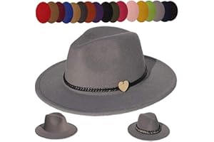 JK Home Wide Brim Fedora Hat - Felt Panama Cap - 2pcs Adjustable Bands - Vintage Style Cosplay Light Grey