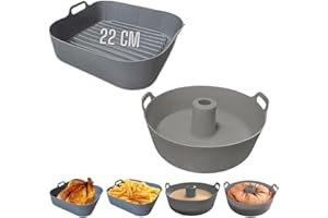 MOLJAUS Moldes para freidora de aire 22 cm Air fryer accesorios Molde silicona freidora de aire savarin y Recipiente air fryer COMPATIBLE CON Accesorios freidora de aire DE 4 A 6 L Air fryer accesorios