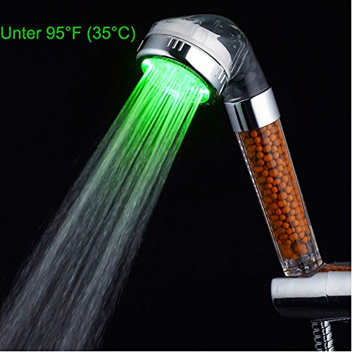 LED Duschkopf, HonestEast Duschlampe mit RGB 3-Farben automatisch geändert durch Temperatur Doppelte Filtration LED Spa Duschkopf Schlauch Wasser Badezimmer - 3