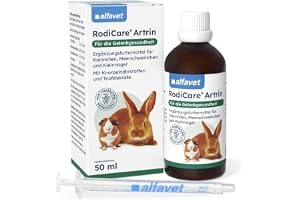 Alfavet RodiCare Artrin, tilläggsfoder för kanin, marsvin och smågnagare med brosknäringsämnen och djävulsklo, doseringsspruta, 50 ml glasflaska