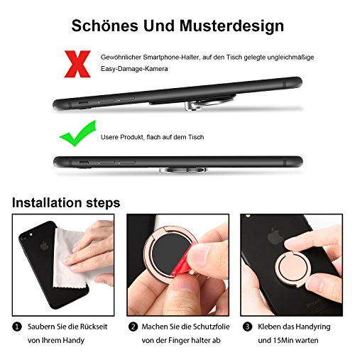 Handy Ring Halter - OSSKY Handy Finger Halterung 360Â°freidrehbar Ringhalter, Smartphone Halter + StÃ¤nder mit komfortable Einhandbedienung geeignet fÃ¼r alle Handy Typ,passen auch Magnet Auto Griff - (Rosagold)