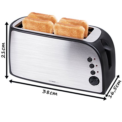 TZS First Austria – gebürsteter Edelstahl 4 Scheiben Toaster 1500W mit Krümelschublade Sandwich Langschlitz | abnehmbarer Brötchenaufsatz | wärmeisoliertes Gehäuse, stufenlose Temperatureinstellung - 2