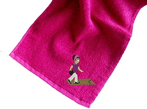 Personalised Bowls Towel ~ Embroidered Lady Bowler Design, ADD A NAME