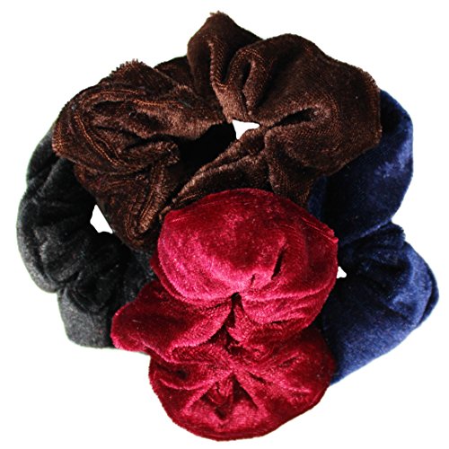 COM-FOUR® 4er Set Samt Haargummi Zopfgummi Zopfband Braun Blau Rot Schwarz - 3