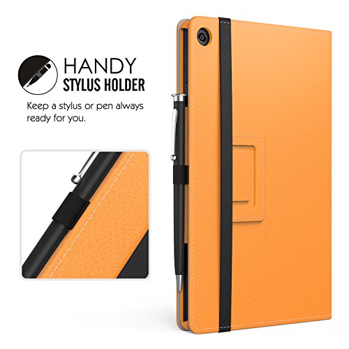 MoKo Hülle für All-New Amazon Fire HD 8 Tablet (7th Generation – 2017 Modell) – Kunstleder Ständer Schutzhülle Smart Cover mit Stift-Schleife für das neue Fire HD 8, Orange - 9