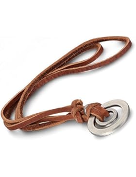 Oidea Herren Damen Halskette, Retro Ringe Legierung Anhänger mit Leder Echtleder Kette Halsband, Braun Silber