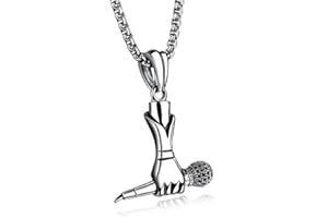 EUJEBEDA Hommes Acier Inoxydable Chanteur Microphone Pendentif Musique Collier Hip Hop Punk Rock Et Rouleau Bijoux Charme