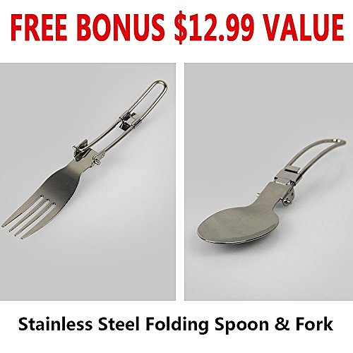 Camping Kochgeschirr | InnooTech Kochgeschirr-Set 11 tlg Kochausrüstung für Outdoor Wandern Picknick | FDA GENEHMIGTE Topf & Pfanne aus Aluminium und Edelstahl | faltbare Löffel & Gabel - 4