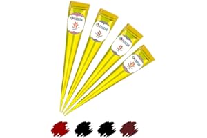 FADEDA 4 cônes de henné - 4 x 25 g de pâte naturelle - 2 x noir, 1 x marron, 1 x marron - 100 % végétal - Prêt à l'emploi et sans PPD - Végétalien - Bio - Halal - Mehandi