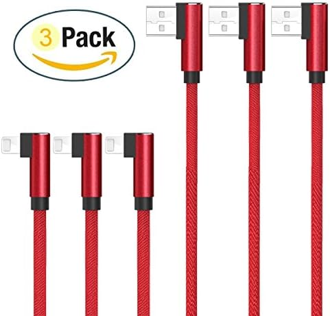 Lightning Right Angled Cable for iphone, [3Pack 1m/3.3ft] Lightning to USB Cable Braided Nylon Power Sync Data Cable for iphone 8 7 7 Plus 6 6S 6S Plus Se 5S 5C 5, iPad 2 3 4 Mini, iPod