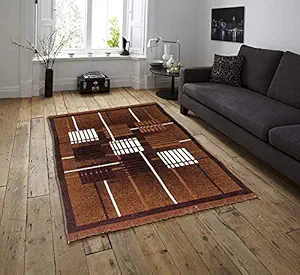 Braids Zesture Thick Flat Weaved Chenille Geometric Design Multipurpose Living Room and Bedroom Area Rug - (Brown-Tan, 3 x 5 Feet)