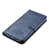 Huawei Nova Plus Hülle, Ukayfe Lederhülle Leder Tasche Case Cover für Huawei Nova Plus Handyhülle im Buchstyle,Prägung Elefant Muster Premium Kunstleder Tasche Flip Wallet Case mit Standfunktion Karteneinschub und Magnetverschluß Etui Schutz Hülle für Huawei Nova Plus (Blau) - 