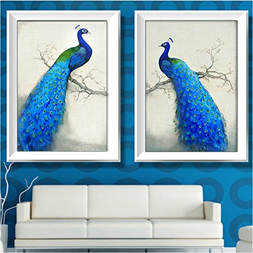 DIY Wanddeko Wandtattoo Diamant-Stickerei-Diamant-Mosaik Pfau Diamant-Malerei Kreuzstich Kits 30x50cm Wandaufkleber Wandsticker für Wohnzimmer Kinderzimmer Schlafzimmer Büro Dekor usw. (Kopf nach links) - 4