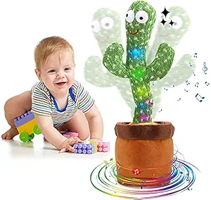 Bluebell Dancing Cactus Plush Toy with USB Charging, Sing Songs, Recording, Repeats What You say with Colorful Lights, Gifts for Kids, Boys and Girls(Cactus Toy)