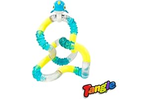 Tangle Fidget Toy Junior Aquatic Pets Series avec Figurine Animale Anti-Stress, Doigts-Favorise Jouet de motricité pour Enfants à partir de 3 Ans, 8513, Narwal-Bleu/Jaune