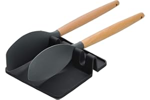 Songway Silikonowa podpórka na przybory kuchenne, podpórka pod łyżkę, ogromna łyżka łopatka uchwyt na widelec, antypoślizgowe żaroodporne narzędzia kuchenne stojak na przybory kuchenne podkładka (czarna, S)