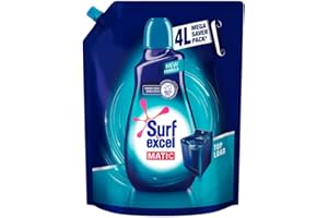 Surf Excel Matic Top Load Liquid Detergent 4L Refill Pouch, Specially designed to remove Tough Dried Stains, 1st time in Wash