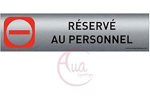 AUA SIGNALETIQUE Plaque de porte aluminium brossé imprimé -Dimensions 200 x 50 mm - Double face adhésif au dos - Impression UV directement sur l'aluminium (Pas de contre collage) (réservé au personnel)