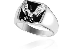 PIKALF Bague Aigle Faucon Ancien pour Homme, Anneau de pygargue à tête blanche américain volant, Anneaux totems aigle viking, Bague amulette rétro aigle chevalière, Bijoux patriotiques punk rock aigle
