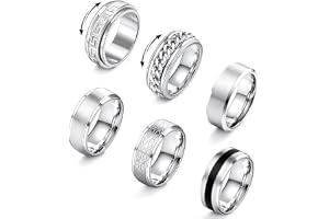 ADRAMATA 6 stycken ringar för män, 316L rostfritt stål, ringar för män och kvinnor, vintage tumsringar för män, silverringar för förlovning, vigselringar, fidget-ring set för män.