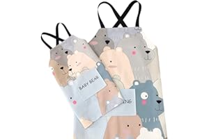 GudGmtoy Delantales de cocina con bolsillos para mamá, hija, papá e hijo, delantales adultos para cocinar, hornear, jugar y jardinería, delantal para padres e hijos, patrón de oso azul