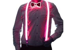 PTUI Lot de 2 bretelles et nœud papillon lumineux à LED pour homme - Parfait pour festival de musique, fête costumée d'Halloween
