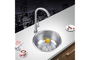 BUTUN Évier Cuisine Encastrable en Acier Inoxydable - Bac Unique avec Kit de Vidage et Crépine - Pour Cuisines et Salles de Bain (41 * 41 * 20cm Ronde)