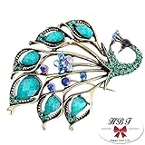 HABI Brosche für Damen Pfau-Form Design Modeschmuck für Party , Kostüm , Hochzeit , Festival . Mit Kristall ,Strass Dekoration Modeschmuck - 