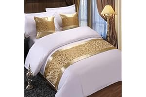 TAREV Bettläufer Jacquard Luxus Bettschal Decken Tagesdecke Moderne Bettwäsche Abdeckung Schutz Hotelbett Dekor Bett Endmatte für Schlafzimmer, 45 x 240 cm (Gold)